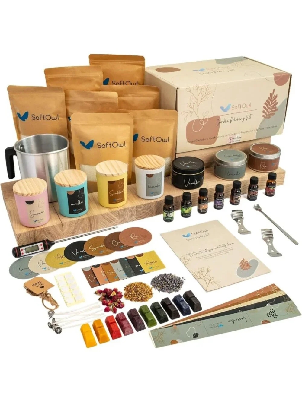 DIY Soy Candle Making Kit - 7oz Jars, 7 Scents, Color Dyes & More - Home Decor